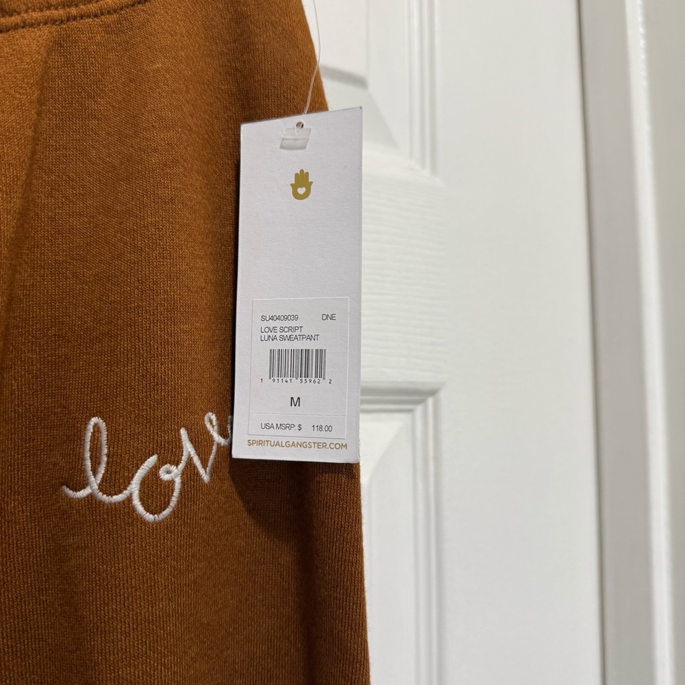 Spiritual Gangster Love Script Brown Sweatpants - Picture 3 of 7